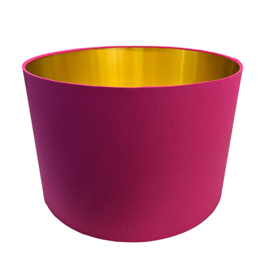 Cerise Handmade Lampshade with Brushed Gold Lining and 100% cotton fabric - BlueCrocusTextiles