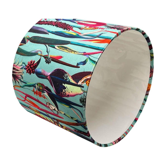 Handmade Botanical Drum Lampshade with Duck Egg Velvet Fabric - BlueCrocusTextiles