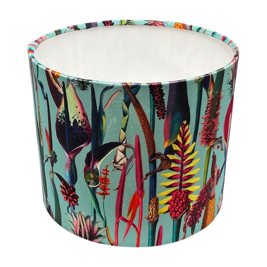 Handmade Botanical Drum Lampshade with Duck Egg Velvet Fabric - BlueCrocusTextiles