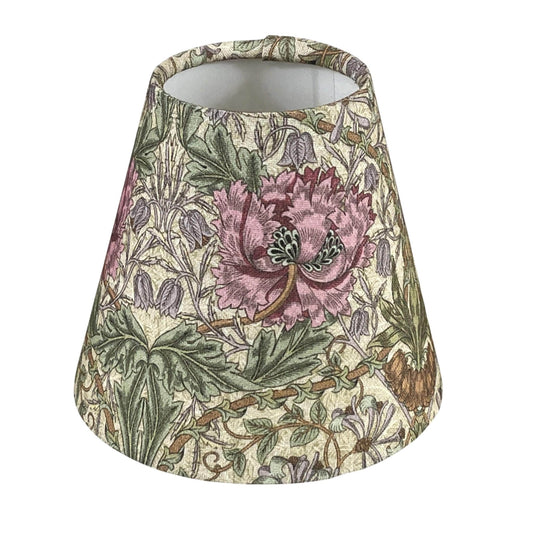 William Morris Candle Clip Lampshade with Honeysuckle Rose Pink Fabric - BlueCrocusTextiles