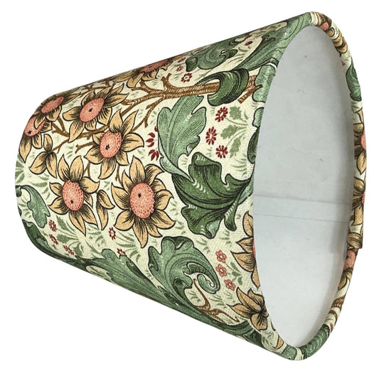 William Morris Candle Clip Lampshade with Orchid Buttercup Cream Fabric - BlueCrocusTextiles