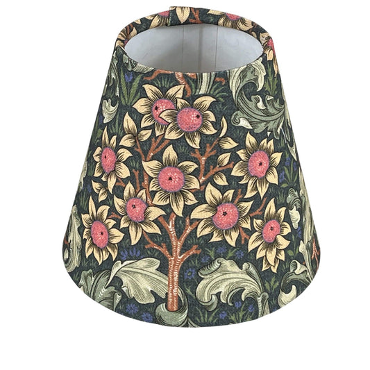 William Morris Candle Clip Lampshade with Orchid Nightshade Navy Fabric - BlueCrocusTextiles