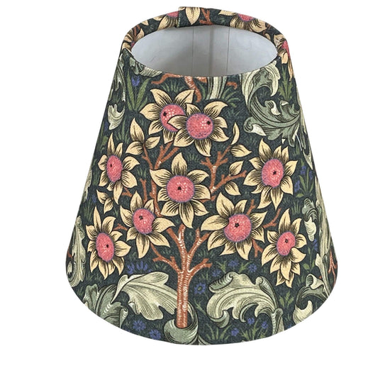 William Morris Candle Clip Lampshade with Orchid Nightshade Navy Fabric - BlueCrocusTextiles