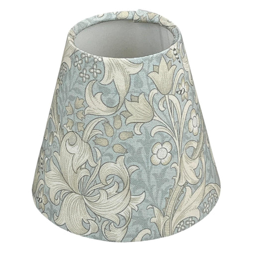 William Morris Candle Clip Lampshade with Golden Lily Pool Fabric, Chandelier Lampshades, Clip On Lampshade - BlueCrocusTextiles