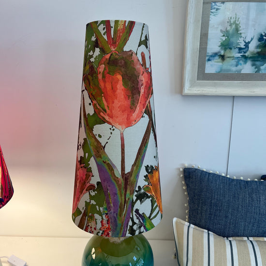 Extra Tall Conical Handmade Lampshade with Floral fabric, Suitable for Table Lamp, Floor Lamp - BlueCrocusTextiles
