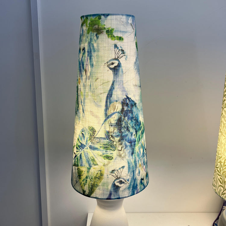 Extra Tall Conical Handmade Lampshade with Peacock fabric, Suitable for Table Lamp, Floor Lamp - BlueCrocusTextiles