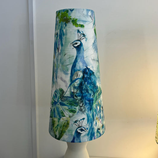 Extra Tall Conical Handmade Lampshade with Peacock fabric, Suitable for Table Lamp, Floor Lamp - BlueCrocusTextiles