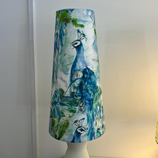 Extra Tall Conical Handmade Lampshade with Peacock fabric, Suitable for Table Lamp, Floor Lamp - BlueCrocusTextiles
