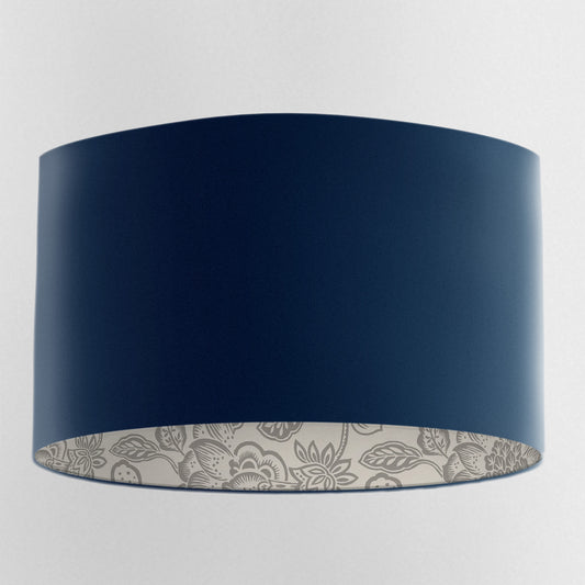 Navy Blue Velvet Handmade Lampshade with  Grey Floral Lining