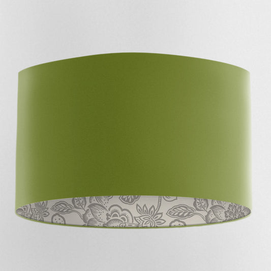 Olive Green Velvet Handmade Lampshade with  Grey Floral Lining