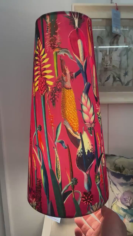 Extra Tall Conical Handmade Handmade Lampshade with Pink Botanical fabric