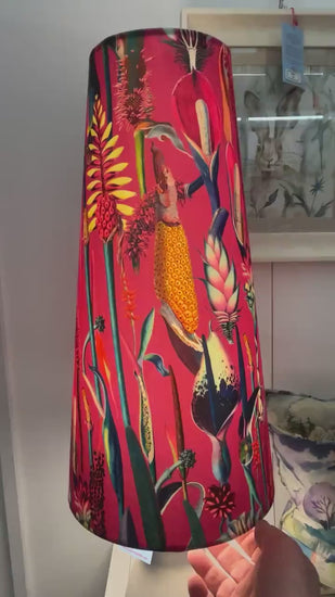 Extra Tall Conical Handmade Handmade Lampshade with Pink Botanical fabric