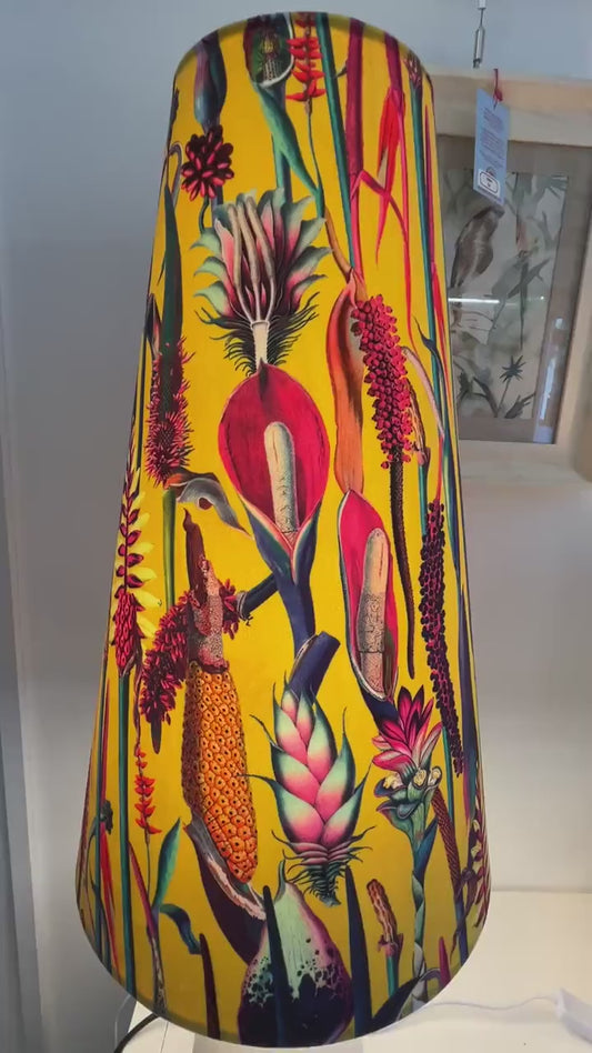 Extra Tall Conical Handmade Handmade Lampshade with Ochre Botanical fabric