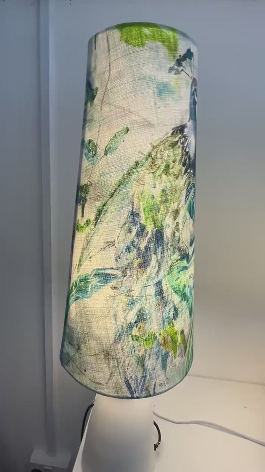 Extra Tall Conical Handmade Handmade Lampshade with Peacock fabric