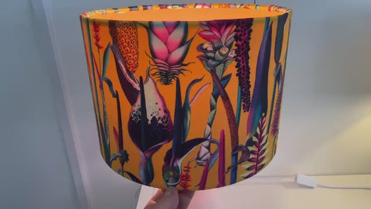 Botanical Velvet Handmade Lampshade with Mustard Gold Lining in Sunburst (Orange) colour