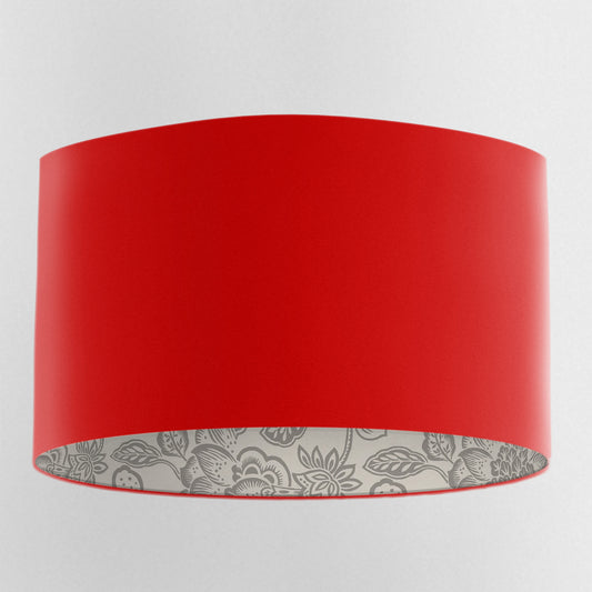 Scarlet Red Velvet Handmade Lampshade with  Grey Floral Lining