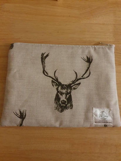 Beautiful hand made laptop tablet ipod cover sleeve case with a stylish stag head print and zipper opening - Blue Crocus Textiles