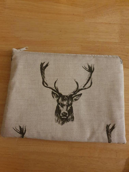 Beautiful hand made laptop tablet ipod cover sleeve case with a stylish stag head print and zipper opening - Blue Crocus Textiles