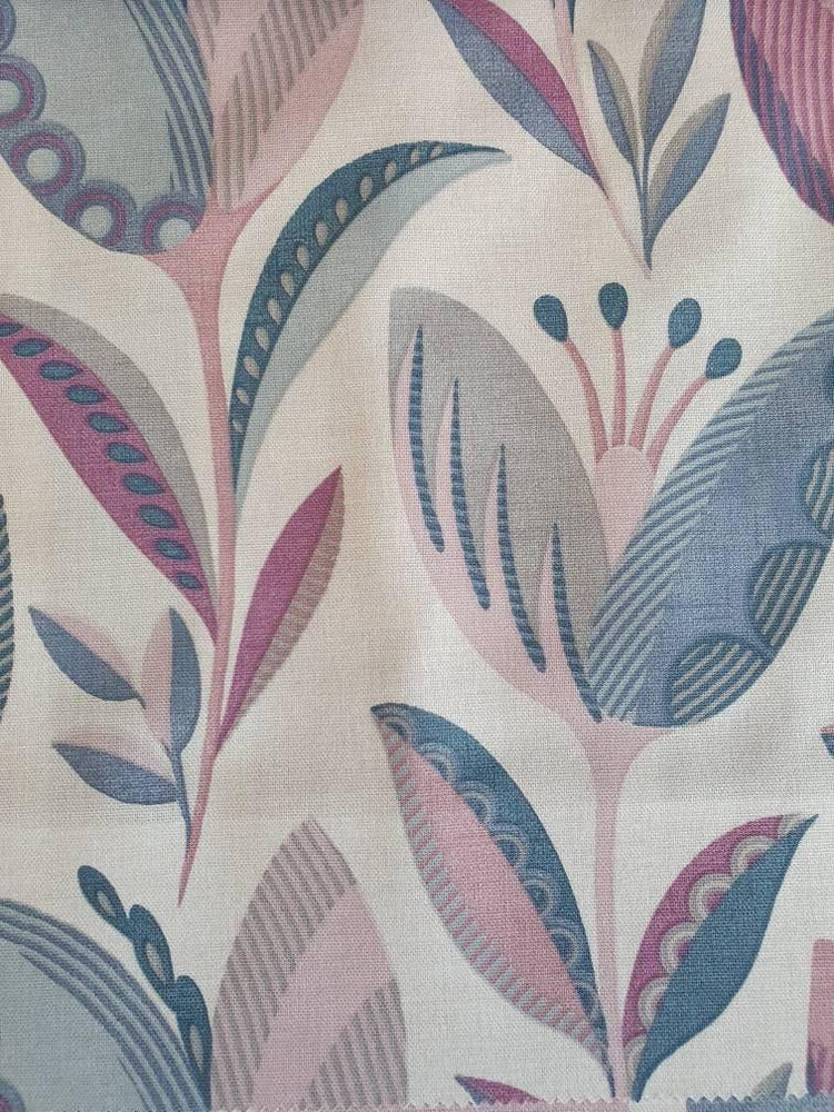 Beautiful handcrafted handmade made curtains Fryetts Leon fabric - Blue Crocus Textiles