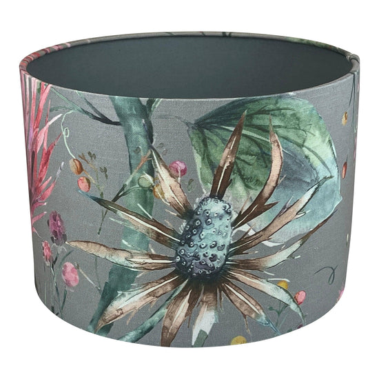 Elysium Print Lampshade with Grey Cotton Lining - Blue Crocus Textiles