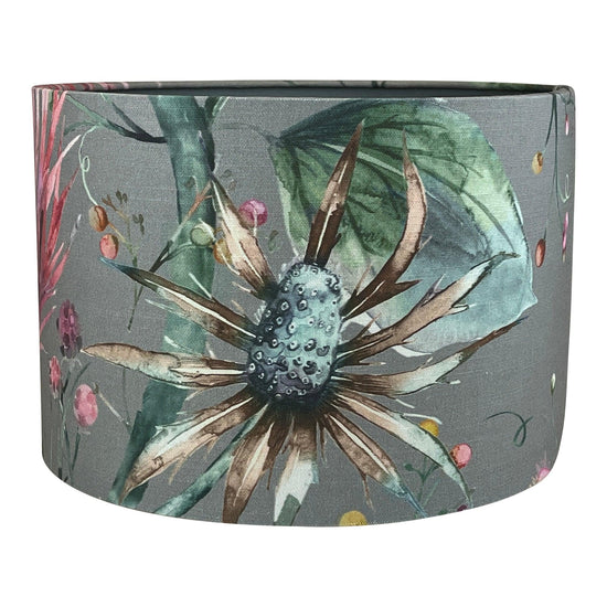 Elysium Print Lampshade with Grey Cotton Lining - Blue Crocus Textiles