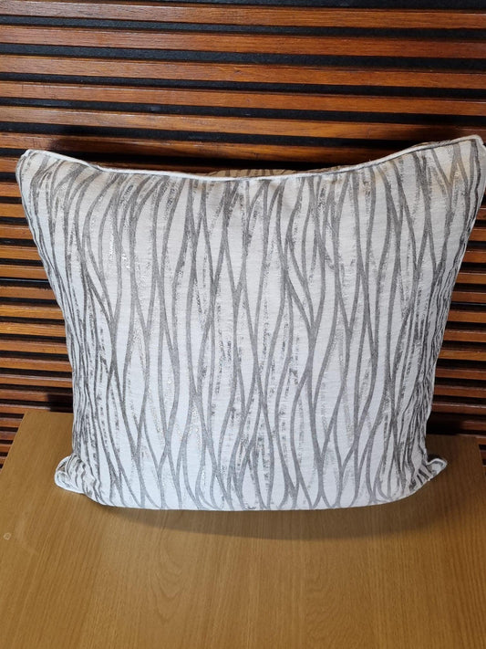 Extra Large Linear Silver Cushion Cover with piping - Blue Crocus Textiles