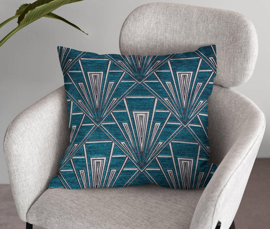 Large Art Deco Cushion - Blue Crocus Textiles