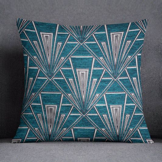 Large Art Deco Cushion - Blue Crocus Textiles