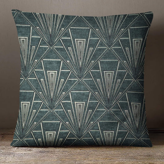 Large Art Deco Cushion - Blue Crocus Textiles