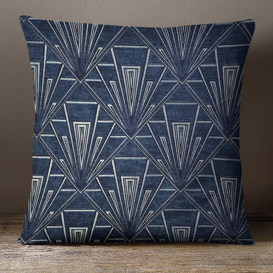 Large Art Deco Cushion - Blue Crocus Textiles