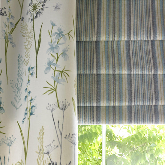 Luxury Made to Measure Curtains - Porter & Stone Wildflower - Blue Crocus Textiles