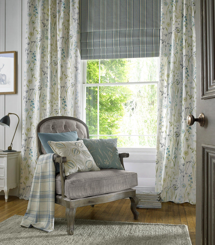 Luxury Made to Measure Curtains - Porter & Stone Wildflower - Blue Crocus Textiles