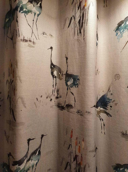 Made to Measure Curtains with Voyage Maison Cranes Fabric - Blue Crocus Textiles